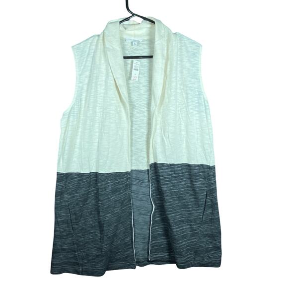 T by Talbots Womens Sweater Cream Gray Open Vest Shawl Collar Medium - Picture 1 of 12